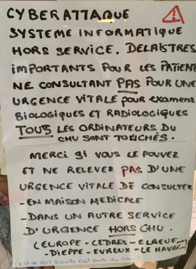 Photo du message refusant tous les patients ne relevant pas d'une urgence vitale.